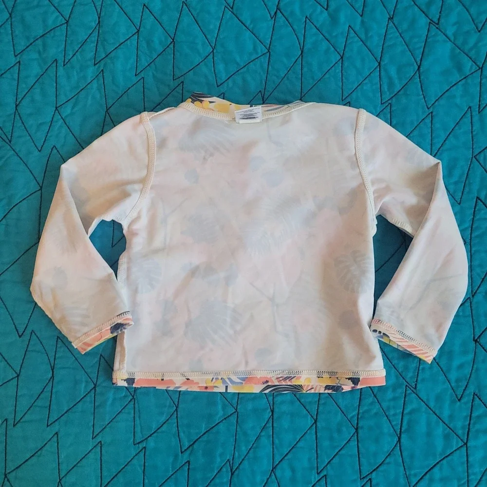RuffleButts Rash Guard Swim Top 2T Flamingo Tropical Floral Long‎ Sleeve UPF